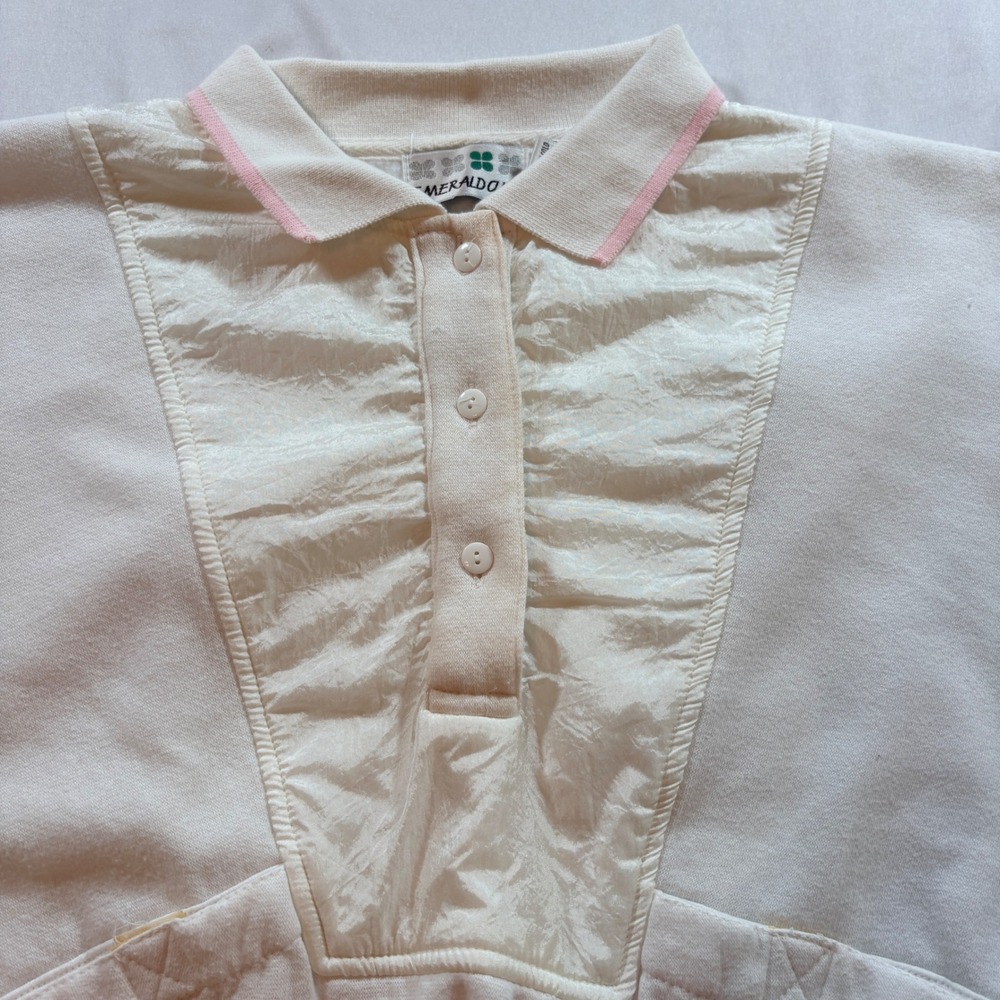 Emerald Club Vintage Pullover Sweatshirt Womens Medium Cream Mixed Media 80s 90s